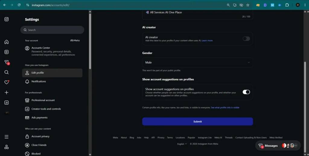 Enable Show Account Suggestions on Profiles